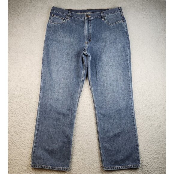 Mens 40x30 Blue Classic Tapered Carhartt Jeans Denim Straight Leg Workwear Pants - Picture 2 of 7